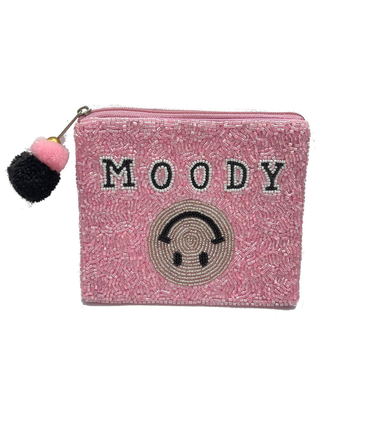 Pink Moody Beaded Coin Pouch